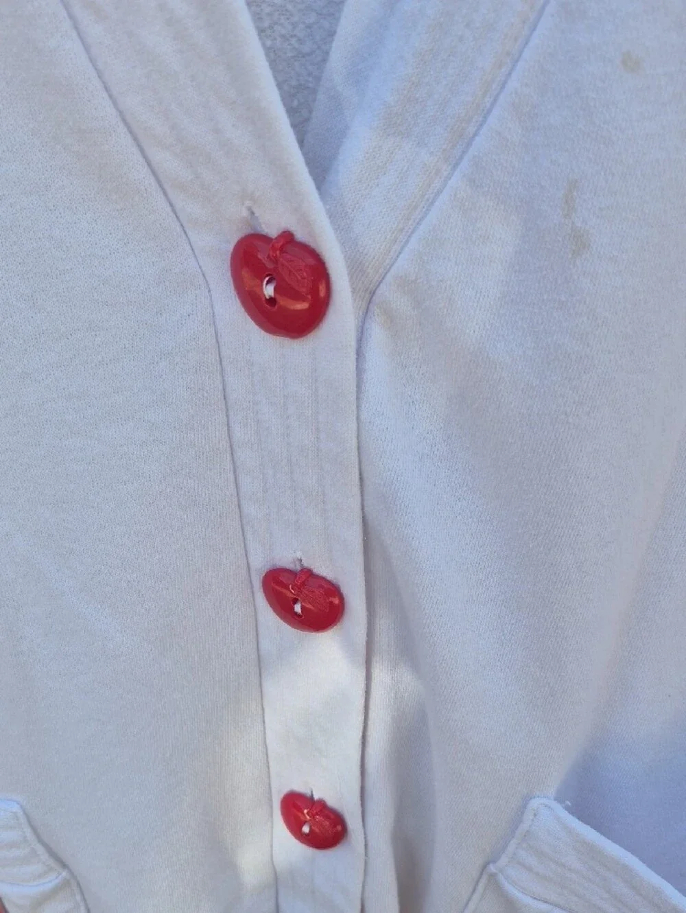Vintage Ladies  White Teacher Cardigan with Red Accent Buttons